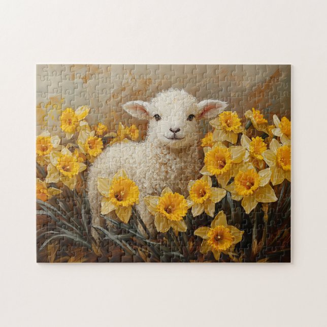 Quebra-cabeça Lâmpada branca com pintura amarela de daffodils (Horizontal)