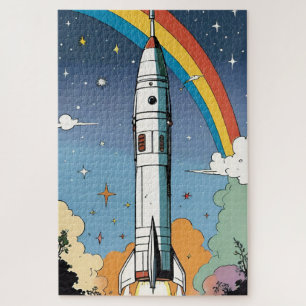 Quebra-cabeça Lançamento do foguete espacial retro Poster brilha