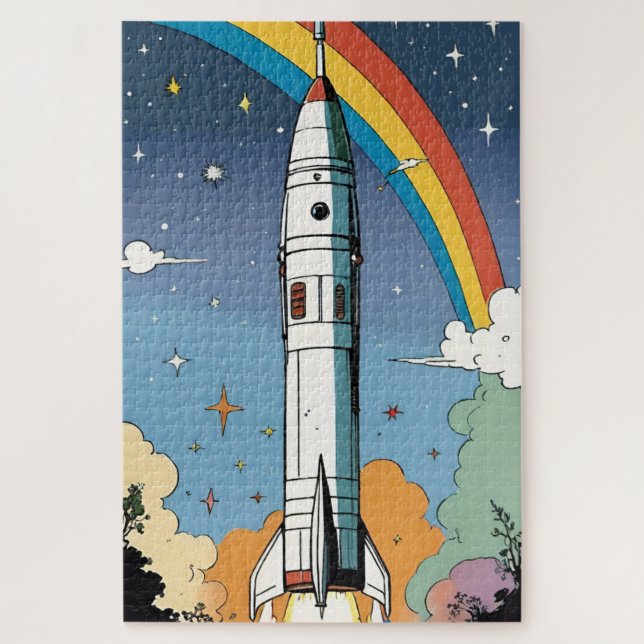 Quebra-cabeça Lançamento do foguete espacial retro Poster brilha (Vertical)