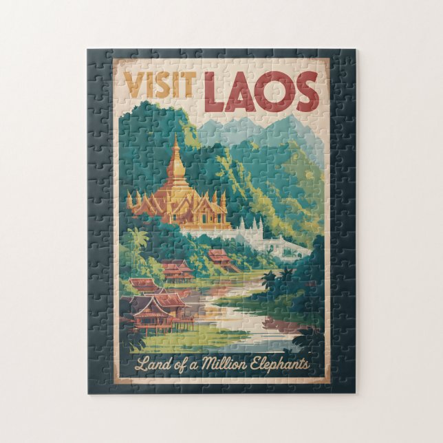 Quebra-cabeça Laos Pha That Luang Illustration Travel Art (Vertical)