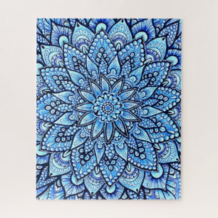 Quebra-cabeça Lápis de Cor Azul Desenho de Mandala Arte Original