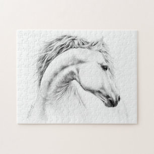 Quebra-cabeça Lápis retrato de cavalos desenhando arte equestre