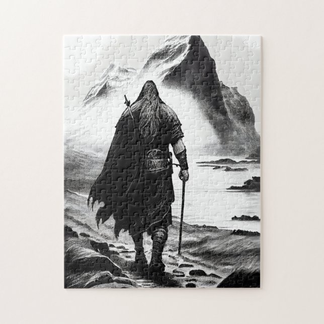 Quebra-cabeça Lápis tinta aquarela de guerreiro Viking (Vertical)