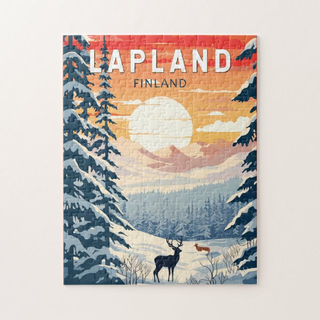 Quebra-cabeça Lapland Finlândia Viagem Art Vintage (Vertical)