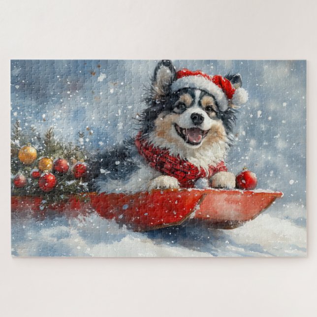 Quebra-cabeça Lapphund finlandês em Sledge Deixem nevar o Natal (Horizontal)