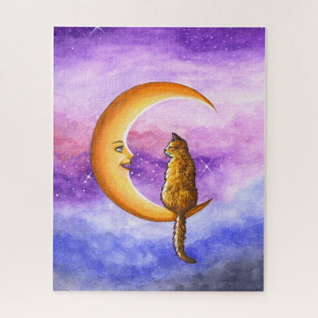 Quebra-cabeça Laranja Cat na Lua 673 (Vertical)