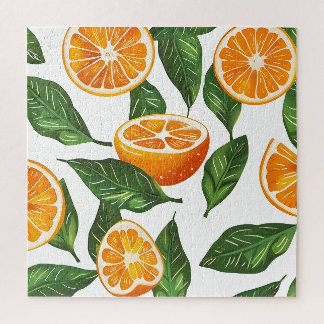 Quebra-cabeça Laranja Fruta Botânica Citrus Sem Costura (Vertical)