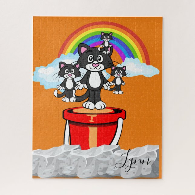 Quebra-cabeça Laranja Gatos Arco-Íris (Vertical)