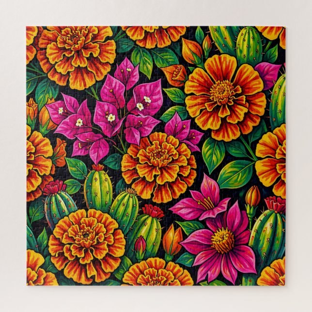 Quebra-cabeça Laranja Magenta Vibrante Cacto Tropical Marigold  (Vertical)