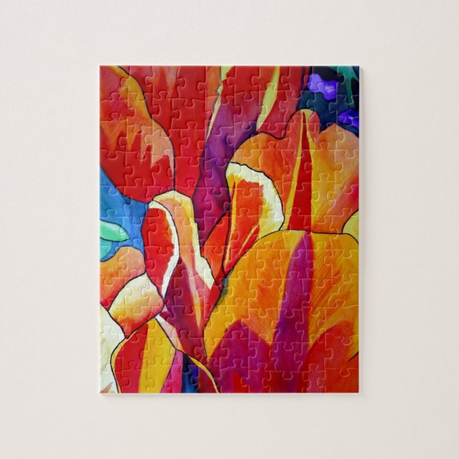 Quebra-cabeça Laranja Tulipas aquarela pintura floral (Vertical)
