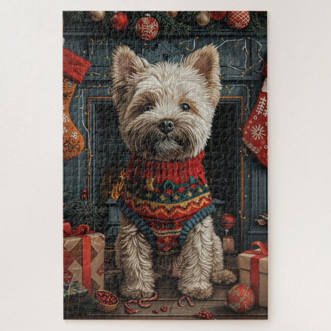 Quebra-cabeça Lareira de presentes de Natal Bouviers Des Flandre (Vertical)