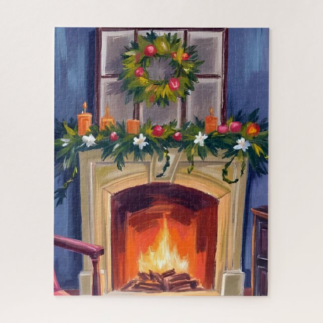 Quebra-cabeça Lareira Festiva Aquarela de Natal (Vertical)