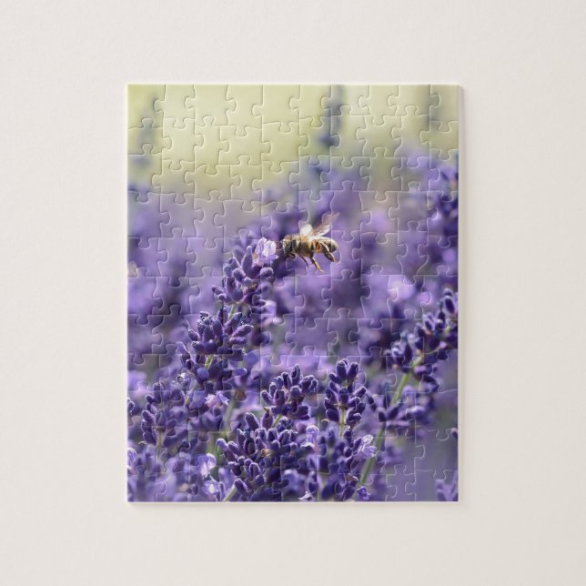 Quebra-cabeça Lavanda de Primavera com Abelhas Floral Roxa (Vertical)