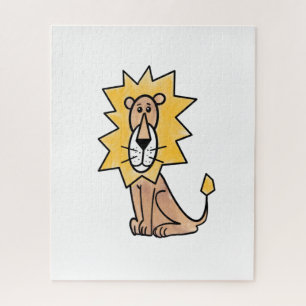 Quebra-cabeça leão fofo desenho infantil retrô safári animal da