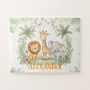 Quebra-cabeça Leão Girafa e Elefante Personalizado Selva