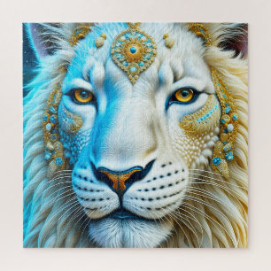 Quebra-cabeça Leão Majestoso Branco e Dourado  