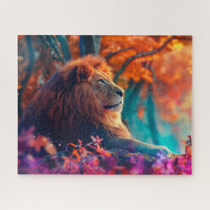 Quebra-cabeça Leão Majestoso no Design de Floresta Encantada