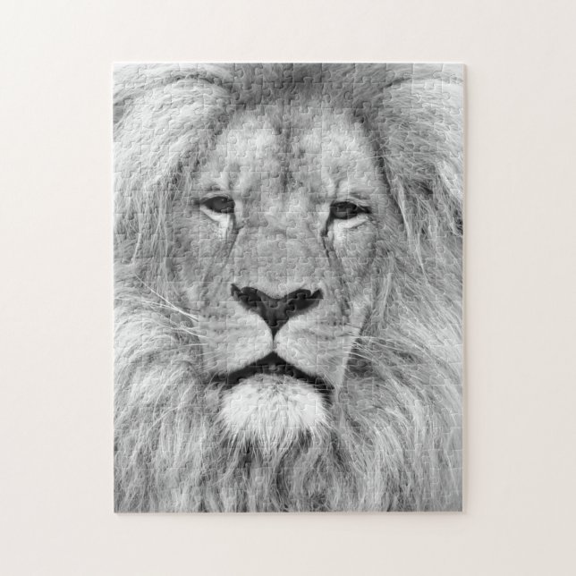 Quebra-cabeça Leão Preto e Branco - Foto de Arte de Animais (Vertical)