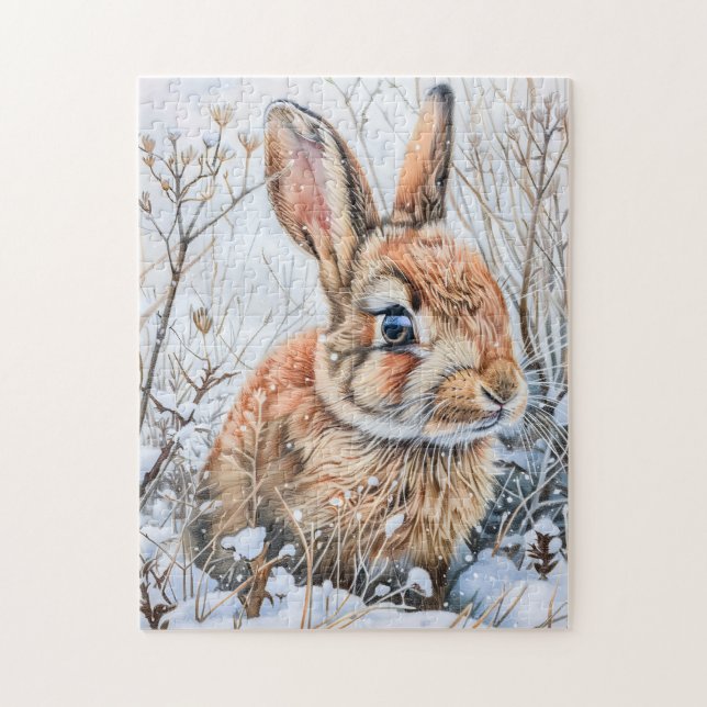 Quebra-cabeça Lebrezinha em Campo Nevado. Coelho Bunny (Vertical)