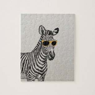 Quebra-cabeça Legal desenho de zebra engraçada com óculos de t