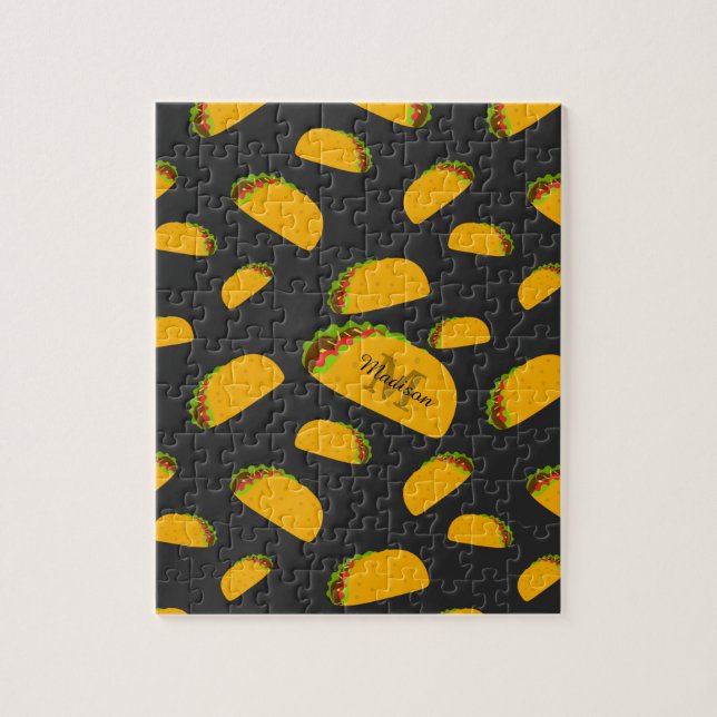 Quebra-cabeça Legal e divertido padrão do taco yummy Monograma (Vertical)