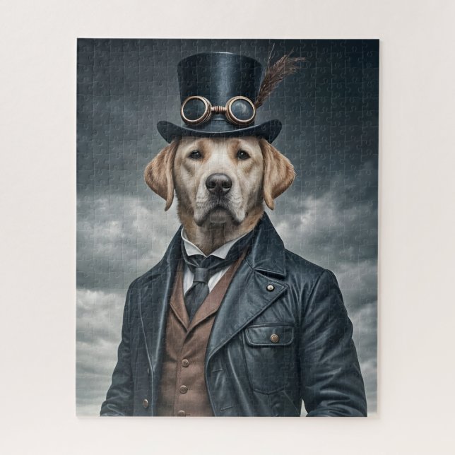 Quebra-cabeça Legal Elegante Victoriana Steampunk Labrador Dog A (Vertical)
