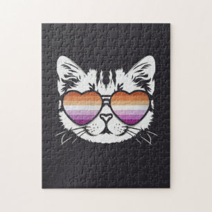 Quebra-cabeça Legal Gato com Óculos de Bandeira Lésbica Engraçad