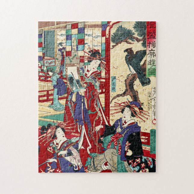 Quebra-cabeça Legal japão ukiyo-e trio geisha scroll (Vertical)