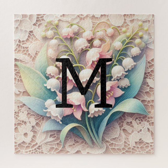 Quebra-cabeça Leilões brancos de renda monograma das flores do v (Vertical)