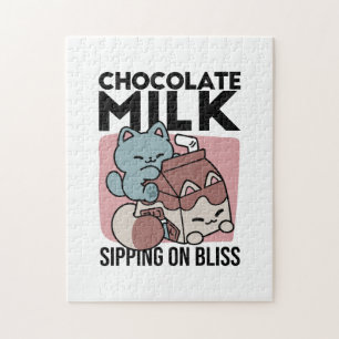 Quebra-cabeça Leite de Chocolate Kawaii Gato – Bebida Aconchegan