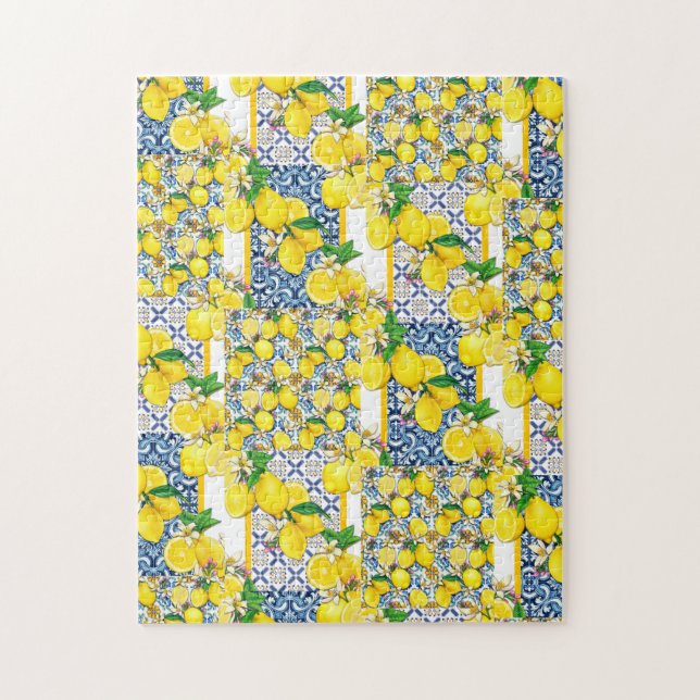 Quebra-cabeça Lemon Português Azulejo Mediterrâneo Santorini (Vertical)
