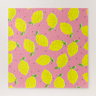 Quebra-cabeça Lêmons caóticos cor-de-rosa Polka: Padrão Citrus