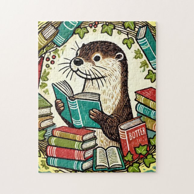 Quebra-cabeça Lendo Leitores de Ilustração de Bookish Otter (Vertical)