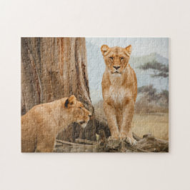 Quebra-cabeça Leões femininos batendo em árvores Mortos