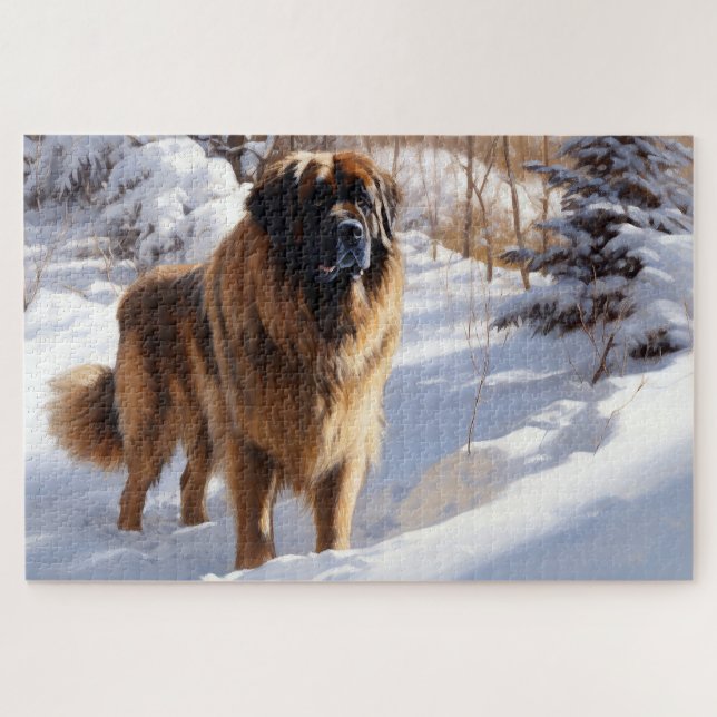 Quebra-cabeça Leonberger Deixe Nevar Natal (Horizontal)