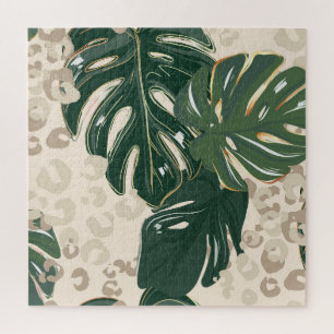 Quebra-cabeça Leopard Monstera: Vintage da Impressão da selva.