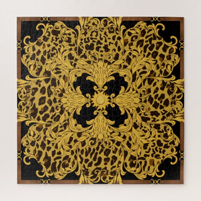 Quebra-cabeça Leopardo Barroco, Impressão Animal Ornamentado (Vertical)