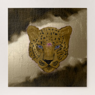 Quebra-cabeça Leopardo com Geodo Marrom