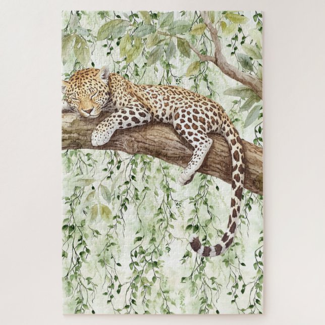 Quebra-cabeça Leopardo da selva Abstrato verde-Ivy na árvore (Vertical)