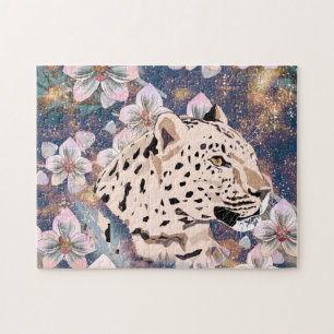 Quebra-cabeça Leopardo e Orquídea Rosa.
