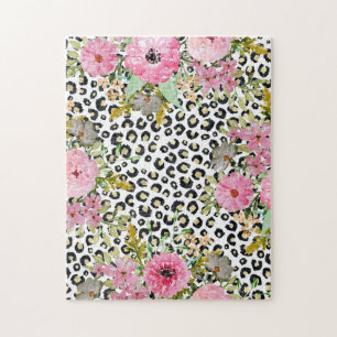 Quebra-cabeça Leopardo elegante e design floral