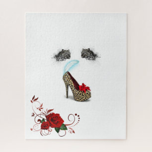 Quebra-cabeça Leopardo-Rosa Floral 