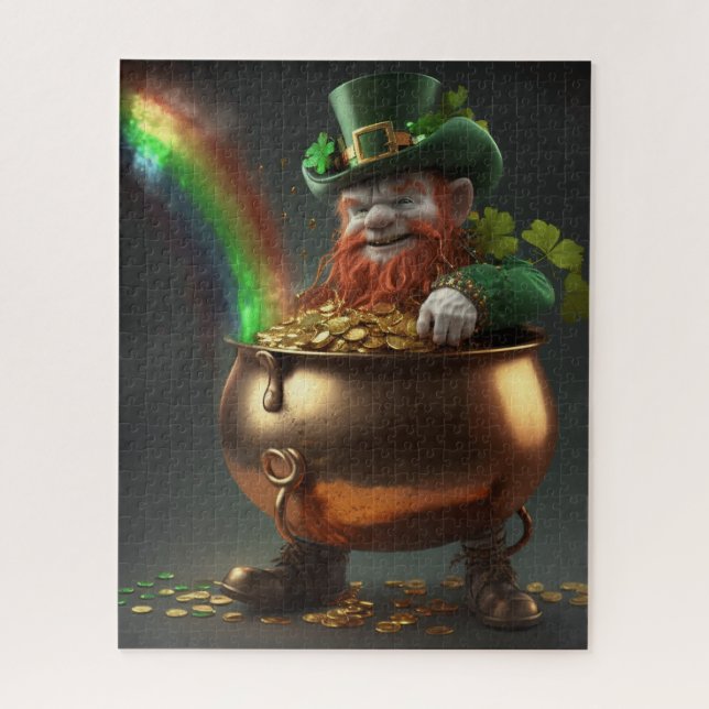 Quebra-cabeça Leprechaun Encontra Pote De Dourado Sob O Arco-Íri (Vertical)