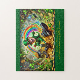 Quebra-cabeça Leprechaun Mishead, Playful Irish Scene Dourada
