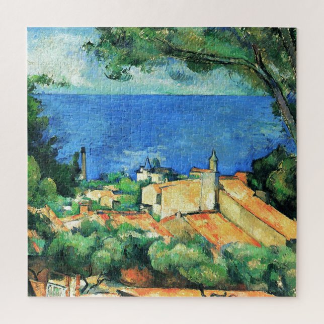 Quebra-cabeça L'Estaque com telhados vermelhos por Paul Cezanne (Vertical)