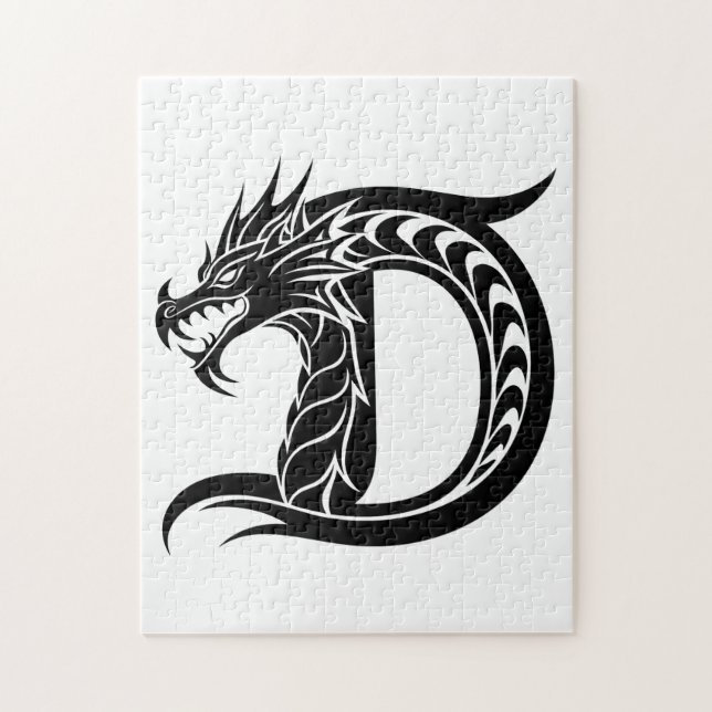 Quebra-cabeça Letra D Estilizada com Dragão, Alfabeto de Dragão, (Vertical)