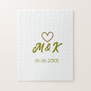 Quebra-cabeça Letra do nome do casal de casamento coração dourad