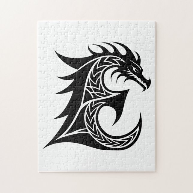 Quebra-cabeça Letra E Estilizada com Dragão, Alfabeto de Dragão, (Vertical)