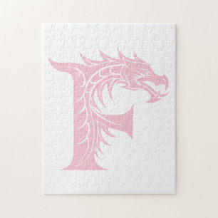 Quebra-cabeça Letra F Estilizada com Dragão, Alfabeto de Dragão,
