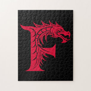 Quebra-cabeça Letra F Estilizada com Dragão, Alfabeto de Dragão,